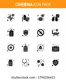 COVID19 corona virus contamination prevention. Blue icon 25 pack such as bottle; lungs; virus; protect; safety viral coronavirus 2019-nov disease Vector Design Elements