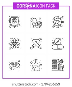 COVID19 corona virus contamination prevention. Blue icon 25 pack such as  aids; science; virus; laboratory; microorganism viral coronavirus 2019-nov disease Vector Design Elements