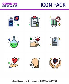COVID19 corona virus contamination prevention. Blue icon 25 pack such as bacteria; lab; paper; flask; stop viral coronavirus 2019-nov disease Vector Design Elements