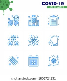 COVID19 corona virus contamination prevention. Blue icon 25 pack such as laboratory; virus; check list; transmission; man viral coronavirus 2019-nov disease Vector Design Elements