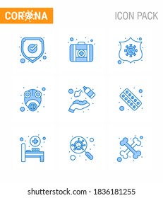 COVID19 corona virus contamination prevention. Blue icon 25 pack such as clean; virus; safeguard; protect; gas viral coronavirus 2019-nov disease Vector Design Elements
