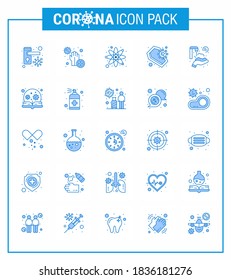 COVID19 corona virus contamination prevention. Blue icon 25 pack such as skull; death; bacteria; coronavirus; research viral coronavirus 2019-nov disease Vector Design Elements