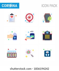 COVID19 corona virus contamination prevention. Blue icon 25 pack such as  spray; hands; infection place; gestures; infection viral coronavirus 2019-nov disease Vector Design Elements