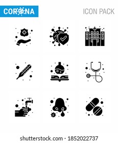 COVID19 corona virus contamination prevention. Blue icon 25 pack such as  healthcare; medicine book; clinic; medical; thermometer viral coronavirus 2019-nov disease Vector Design Elements