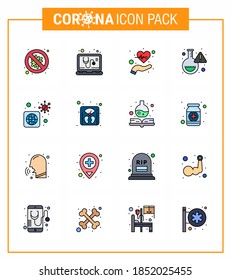 COVID19 corona virus contamination prevention. Blue icon 25 pack such as virus; lab; service; flask; life viral coronavirus 2019-nov disease Vector Design Elements