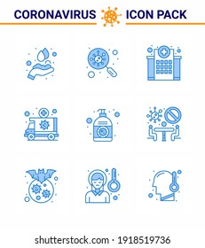 COVID19 corona virus contamination prevention. Blue icon 25 pack such as transportation; emergency; search; ambulance; medical viral coronavirus 2019-nov disease Vector Design Elements