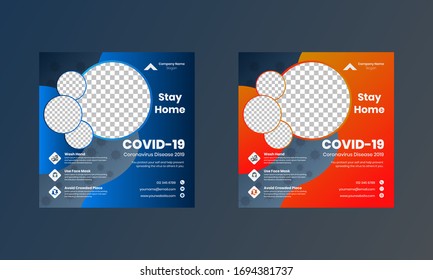 Concienciación sobre la enfermedad del virus de Corona Covid-19 Medios sociales Post Plantilla Color degradado e Ilustración del vector Pro