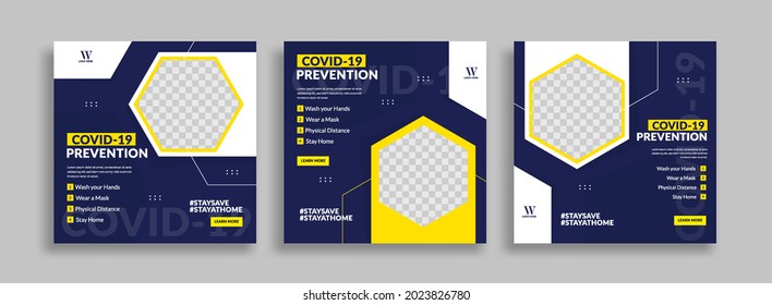 Covid19 Corona virus Editable minimal square banner template with geometric shapes for social media post, story and web internet ads. Vector illustration