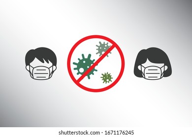 COVID-19 , Corona virus graphic with icon of human wearing mask.