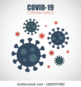 COVID-19 . Corona virus infected . Cause of SARS , MERS COV and COVID-19 in human . Flat and simple design . Gray color vignette background . Vector .