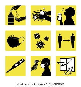 COVID-19 corona virus Infectious disease prevention icon illustration set