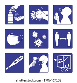 COVID-19 Corona Virus Infectious Disease Prevention Icon Illustration Set