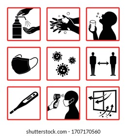 COVID-19 Corona Virus Infectious Disease Prevention Icon Illustration Set