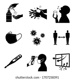 COVID-19 corona virus Infectious disease prevention icon illustration set