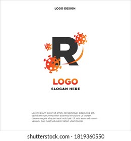 Covid-19 corona virus logo, symbol, icon color logo, initial letter R virus logo design vector template