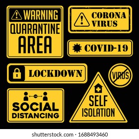 Covid-19 Corona Virus outbreak Warning Sign set