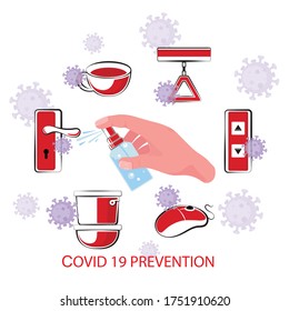 covid19 or corona virus protection method showing hand is spraying alcohol to key lock 