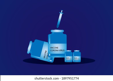  Covid-19 corona virus vaccination with vaccine bottle and syringe injection tool for covid19 immunization treatment. Vector illustration.