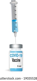 Covid-19 corona virus vaccination with vaccine bottle and syringe injection tool for covid19 immunization treatment. Vector illustration.