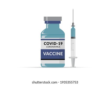 Covid-19 corona virus vaccination with vaccine bottle and syringe injection tool.