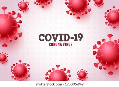 Covid-19 Corona Virus Vektor Banner Hintergrund. Covid-19 Coronavirus Text in weißem Raum mit rotem covid19 rotem Corona-Virus im weißen Muster Hintergrund. Vector-Abbildung.
