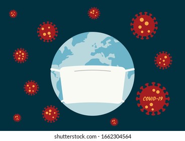 Covid-19 or Corona Virus with the World Wearing Mask