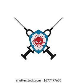 Covid-19 Corona Viruses War Shield Sign Design Vector