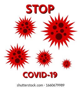 COVID-19, Coronavirus, 2019-nCoV, Red color, Stop Bacteria on white background, vector illustration isolated