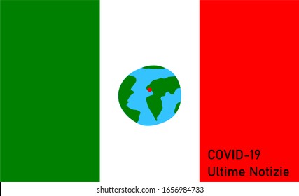 Covid-19. Coronavirus (2019-nCoV) vector design. Wuhan virus in Italy (Italia). Translation: latest news (Ultime notizie). Web banner concept.