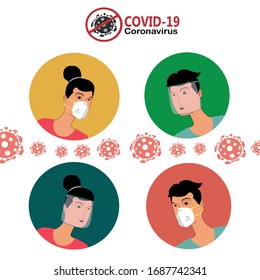 COVID-19  coronavirus (2019-nCoV), woman and man in suit with blue medical face mask. Concept of coronavirus quarantine