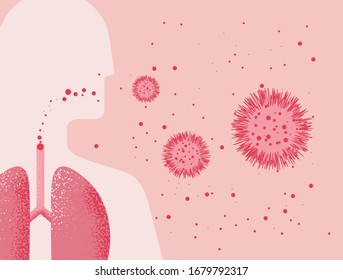 El coronavirus COVID-19 ataca los pulmones humanos. Ilustración del vector