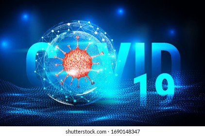 Fondo del coronavirus Covid-19 con virus rojo microscópico