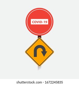 COVID-19 Coronavirus borders lock-down design concept. Stop road sign with text and turn back sign. Closed borders design elements. 