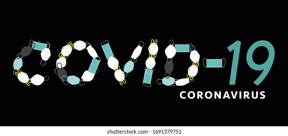 Covid-19 Coronavirus concept create from different medical masks typography .Coronavirus dangerous virus design for all graphic type on black background color.