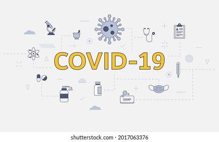 covid-19 coronavirus concept with icon set with big word or text on center