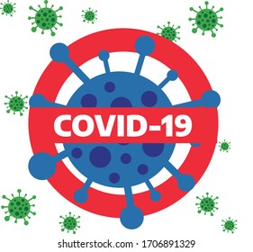 COVID-19 Coronavirus concept inscription typography design vector logo. Virus disease and global pandemic. Stay at home. Prevention.