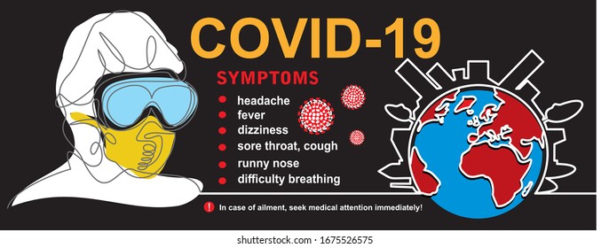 Covid-19 or Coronavirus concept. Medical staff wearing mask in protective clothing. Dangerous chinese nCoV coronavirus,nCoV-SARS-2 pandemic risk alert. Symptoms. Chinese virus. Vector illustration