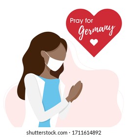 Covid-19 or Coronavirus concept. Pray for Germany, save people concept. Woman prayed for Germany. Vector illustration.