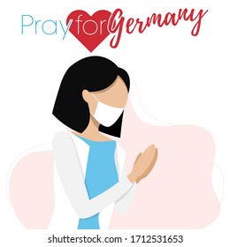 Covid-19 or Coronavirus concept. Pray for Germany, save people concept. Woman prayed for Germany. Vector illustration.