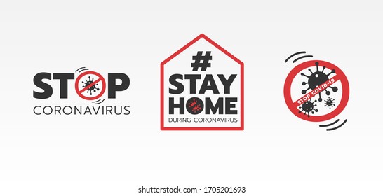 Covid-19 Coronavirus concept typography design logo. stop coronavirus, stay home during coronavirus and stop covid-19, vector illustration