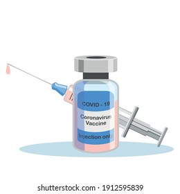 Covid-19 Coronavirus concept. vaccine vial and syringe. pandemic covid-19 outbreak. isolated icon. flat illustration