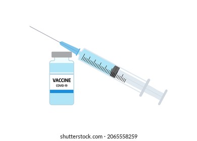 Covid-19 Coronavirus concept. Vaccine vial and syringe. Isolated on white background. Vector illustration.