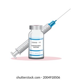 covid19 coronavirus concept vaccine-vial syringe isolated icon. flat illustration