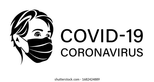 Covid-19 Coronavirus creative symbol design: human face in medical mask on white background. Isolated Icon black and white vector