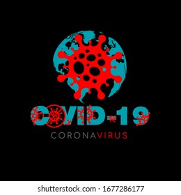 Covid-19 Coronavirus design templete on black background. Vector illustration.