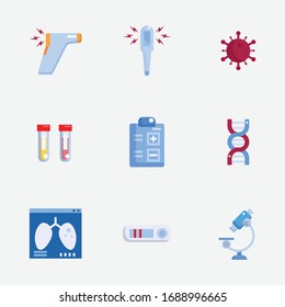 covid-19 coronavirus detektieren Methodensymbole Set Vektorillustration Illustration flach Design