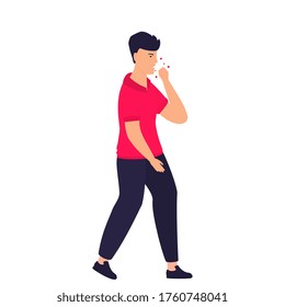 COVID-19. Coronavirus epidemic. A man coughs spreading the virus around him. Viral infectious disease