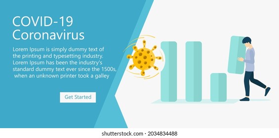 COVID-19 Coronavirus financial crisis outbreak, Landing page with people characters, business leader help increase the graph bar, in the economic collapse of the COVID-19 virus pathogen. 