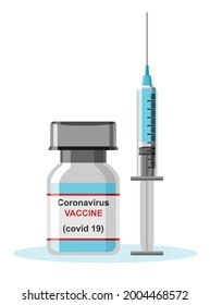 Covid-19 Coronavirus flat illustration concept. vaccine bottles and syringes. the covid-19 pandemic outbreak.