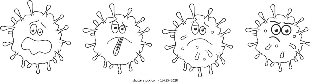 Covid-19 Coronavirus Flu Virus Bakterium Sars-Cov-2 Krankheit Krankheit Krankheitszeichen Symbol handgezeichnete Vektorillustration Abbildung Skizzen 